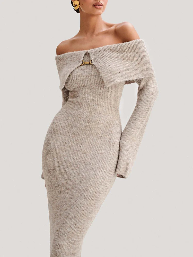 DRESS STYLE - SY1377-Midi Dress-onlinemarkat-Grey Apricot-XS - US 2-onlinemarkat