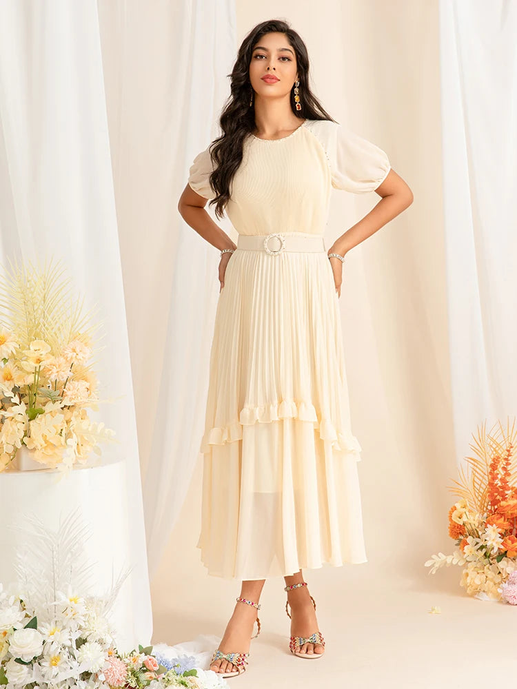 DRESS STYLE - SY1493-Midi Dress-onlinemarkat-Beige-XS - US 2-onlinemarkat