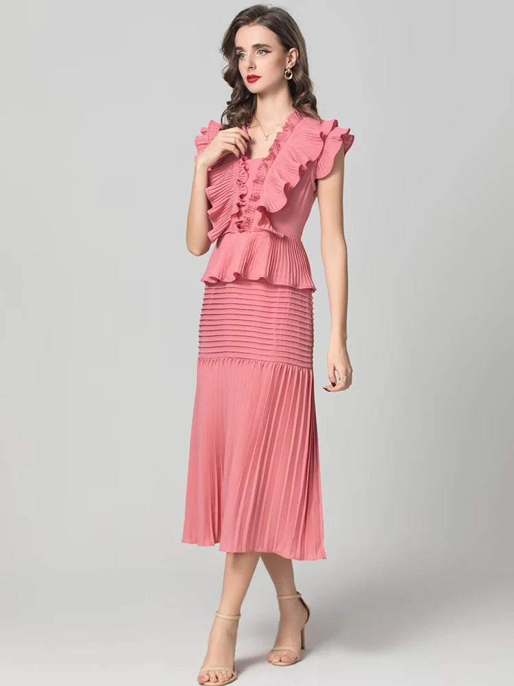 DRESS STYLE - SY1799-Midi Dress-onlinemarkat-XS - US 2-Pink-onlinemarkat