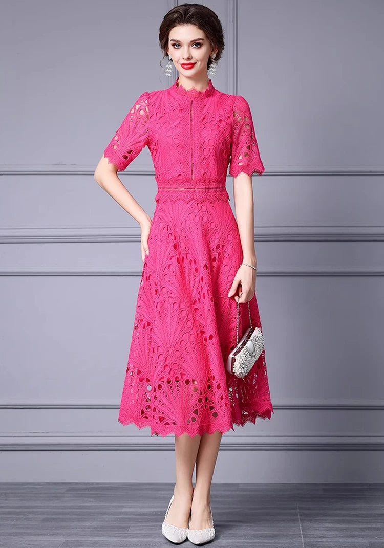 DRESS STYLE - SY1320-Midi Dress-onlinemarkat-Fuchsia-XS - US 2-onlinemarkat