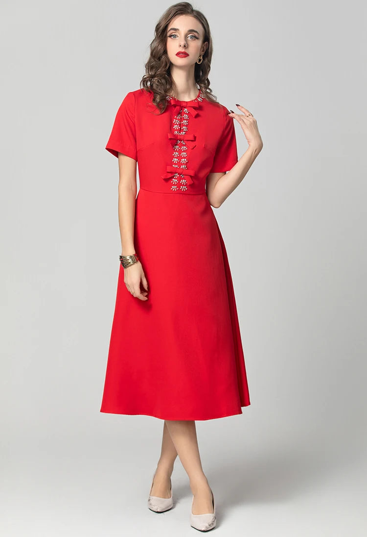 DRESS STYLE - SY1930-Midi Dress-onlinemarkat-XS - US 2-Red-onlinemarkat