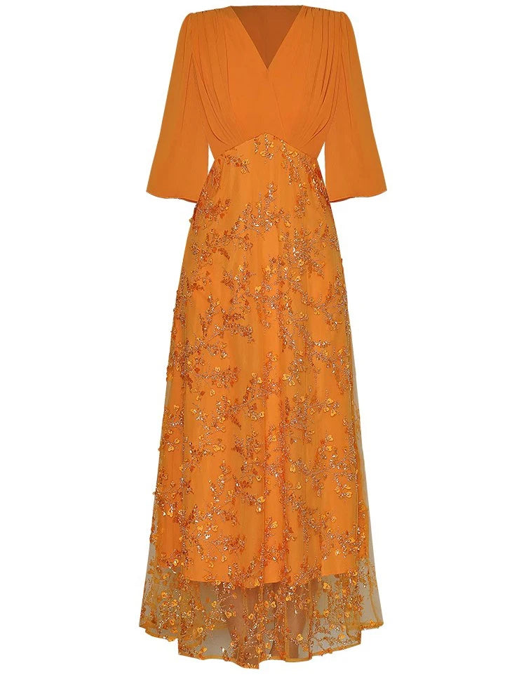 DRESS STYLE - SY1259-Midi Dress-onlinemarkat-Orange-XS - US 2-onlinemarkat