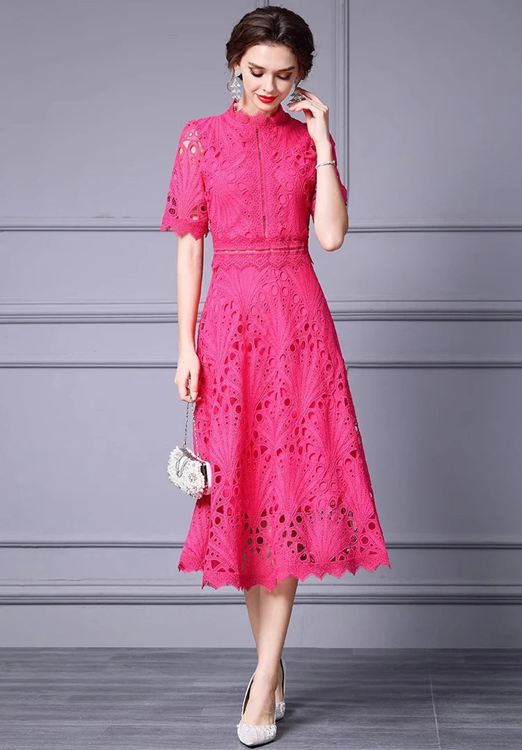 DRESS STYLE - SY1320-Midi Dress-onlinemarkat-Fuchsia-XS - US 2-onlinemarkat