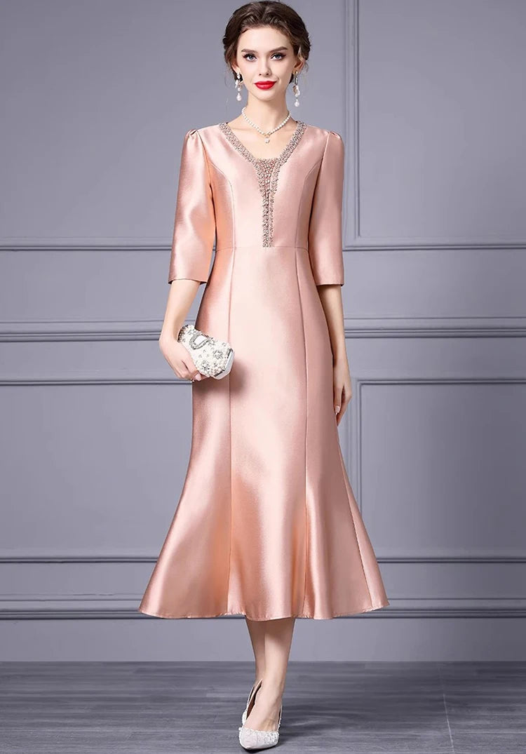 DRESS STYLE - SY1713-Midi Dress-onlinemarkat-Champagne-S - US 4-onlinemarkat