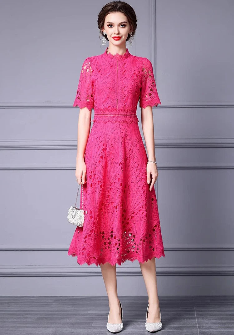 DRESS STYLE - SY1320-Midi Dress-onlinemarkat-Fuchsia-XS - US 2-onlinemarkat