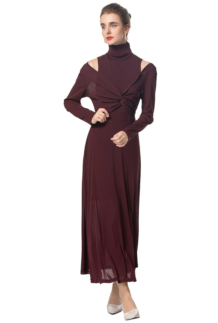 DRESS STYLE - SY1533-maxi dress-onlinemarkat-Brown-XS - US 2-onlinemarkat