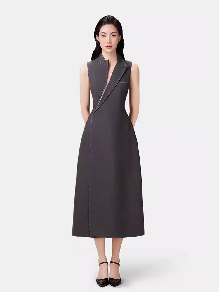 DRESS STYLE - SY1380-Midi Dress-onlinemarkat-Gray-XS - US 2-onlinemarkat