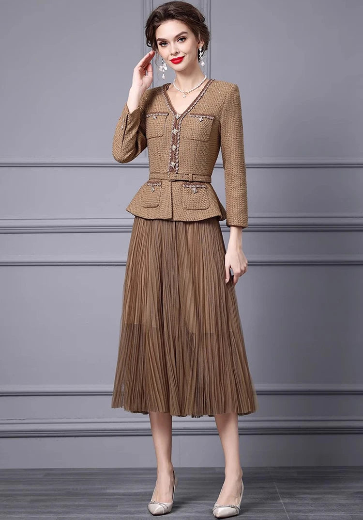 DRESS STYLE - SY1697-Midi Dress-onlinemarkat-Khaki-XS - US 2-onlinemarkat