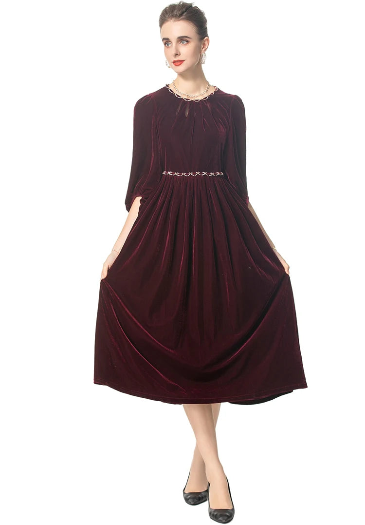 DRESS STYLE - SY1675-Midi Dress-onlinemarkat-Claret-XS - US 2-onlinemarkat