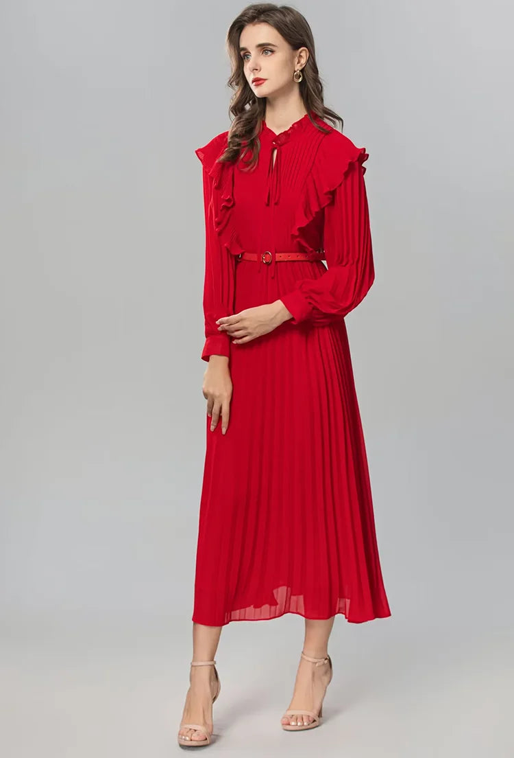 DRESS STYLE - SY1337-Midi Dress-onlinemarkat-Red-XS - US 2-onlinemarkat