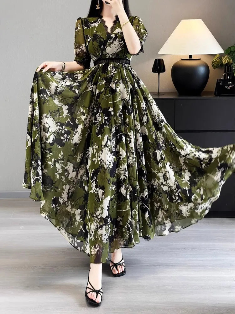 DRESS STYLE - SY895-maxi dress-onlinemarkat-Army green-XS - US 2-onlinemarkat