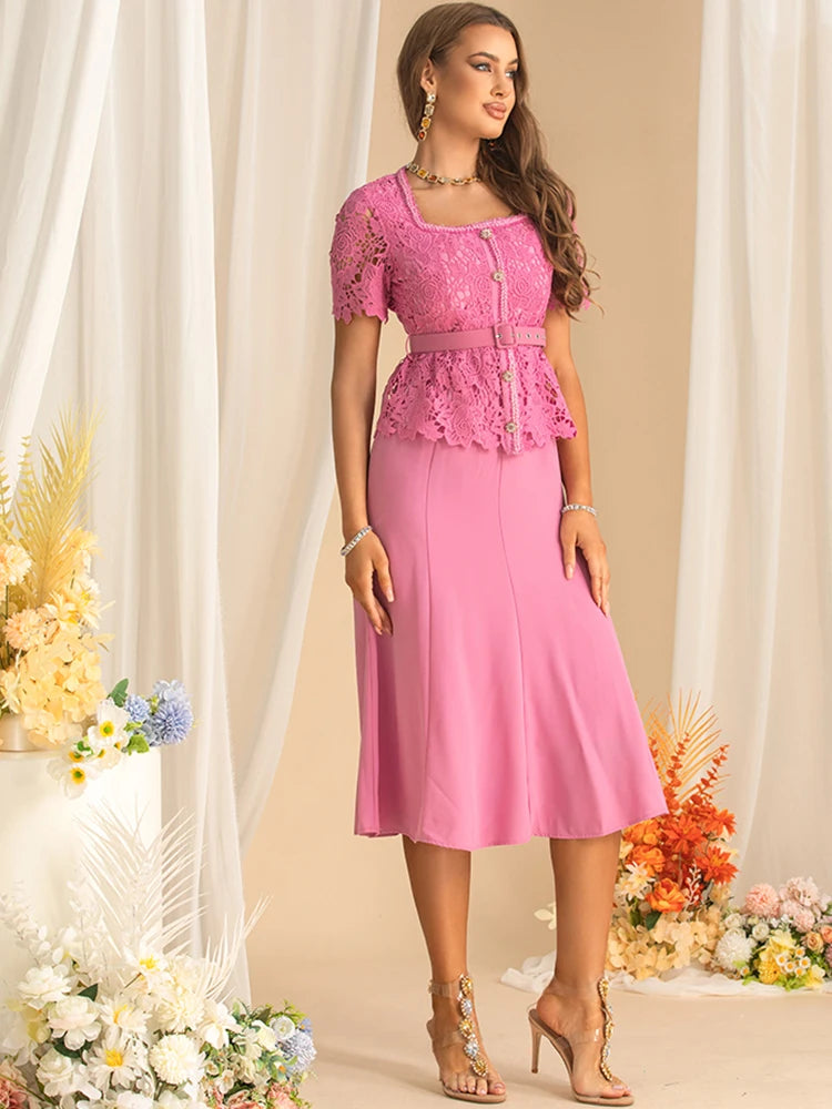 DRESS STYLE - SY1586-Midi Dress-onlinemarkat-Pink-XS - US 2-onlinemarkat