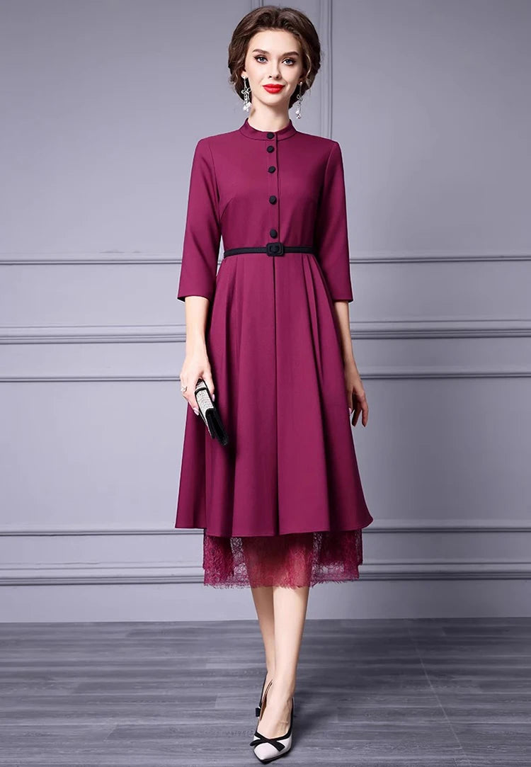 DRESS STYLE - SY1352-Midi Dress-onlinemarkat-Claret-XS - US 2-onlinemarkat