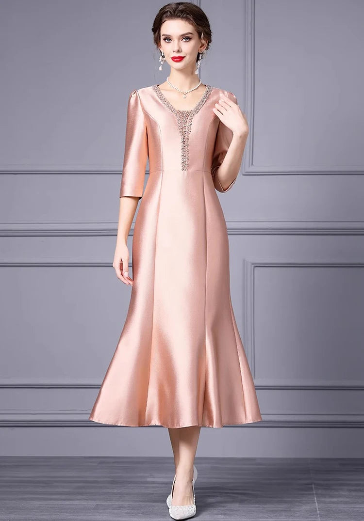 DRESS STYLE - SY1713-Midi Dress-onlinemarkat-Champagne-S - US 4-onlinemarkat