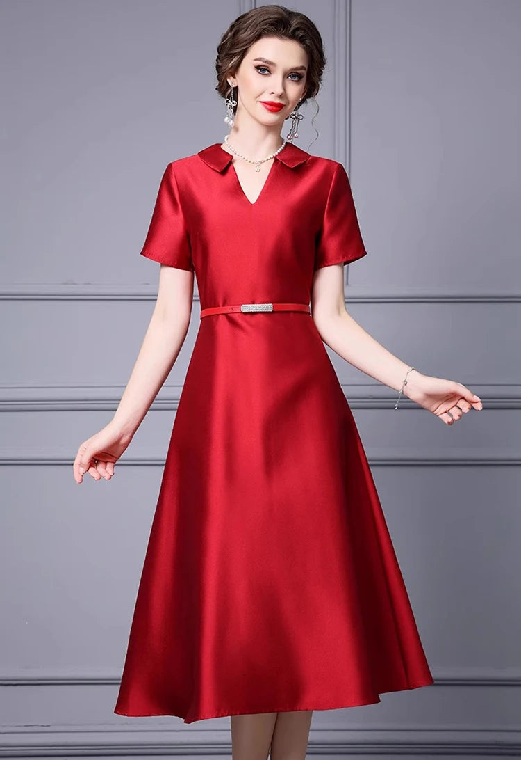 DRESS STYLE - SY1119-Midi Dress-onlinemarkat-Claret-XS - US 2-onlinemarkat