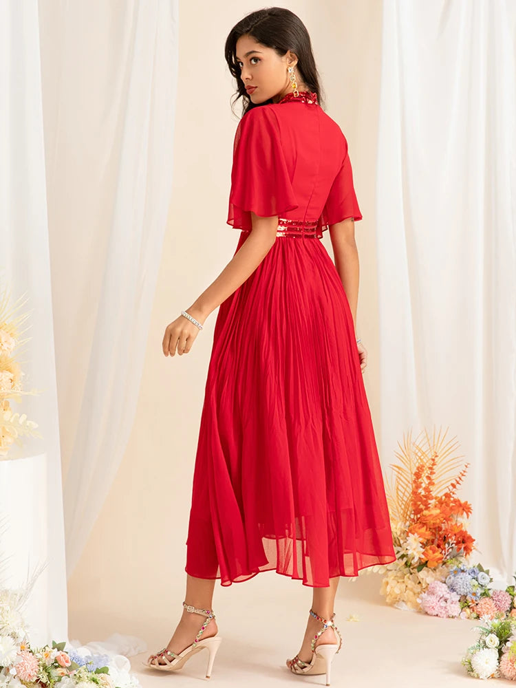 DRESS STYLE - SY1497-Midi Dress-onlinemarkat-Red-XS - US 2-onlinemarkat