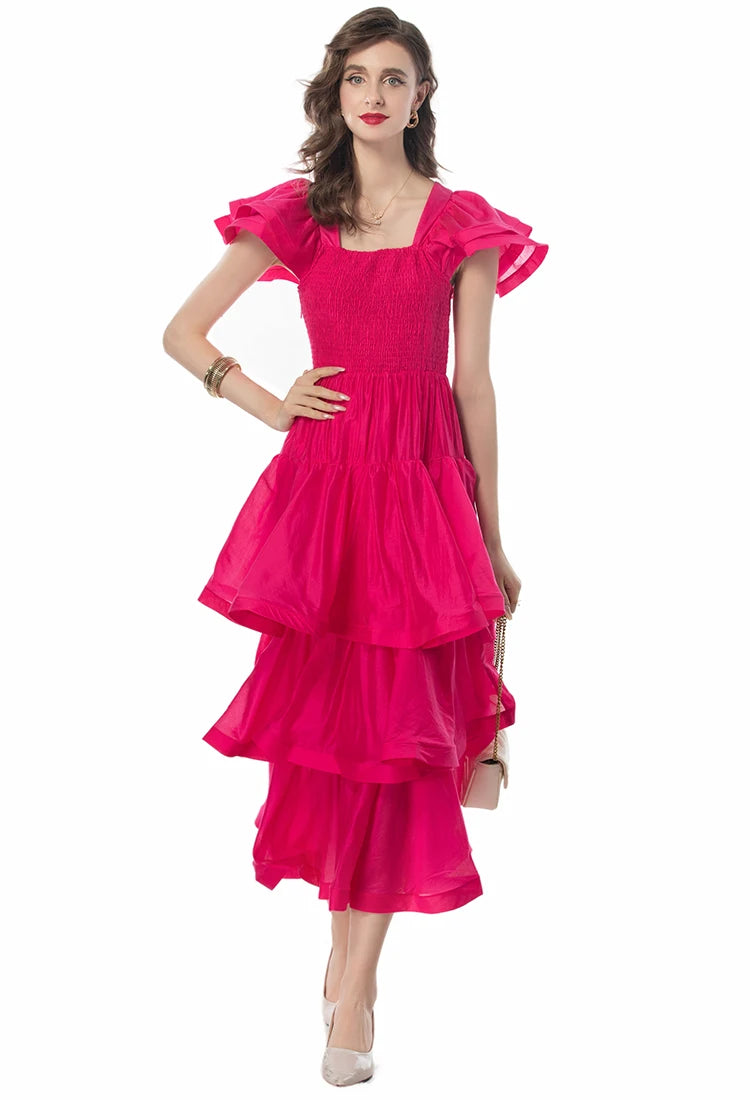 DRESS STYLE - SY1136-Midi Dress-onlinemarkat-Fuchsia-XS - US 2-onlinemarkat