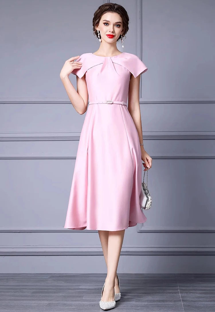 DRESS STYLE - SY1255-Midi Dress-onlinemarkat-Pink-L - US 8-onlinemarkat