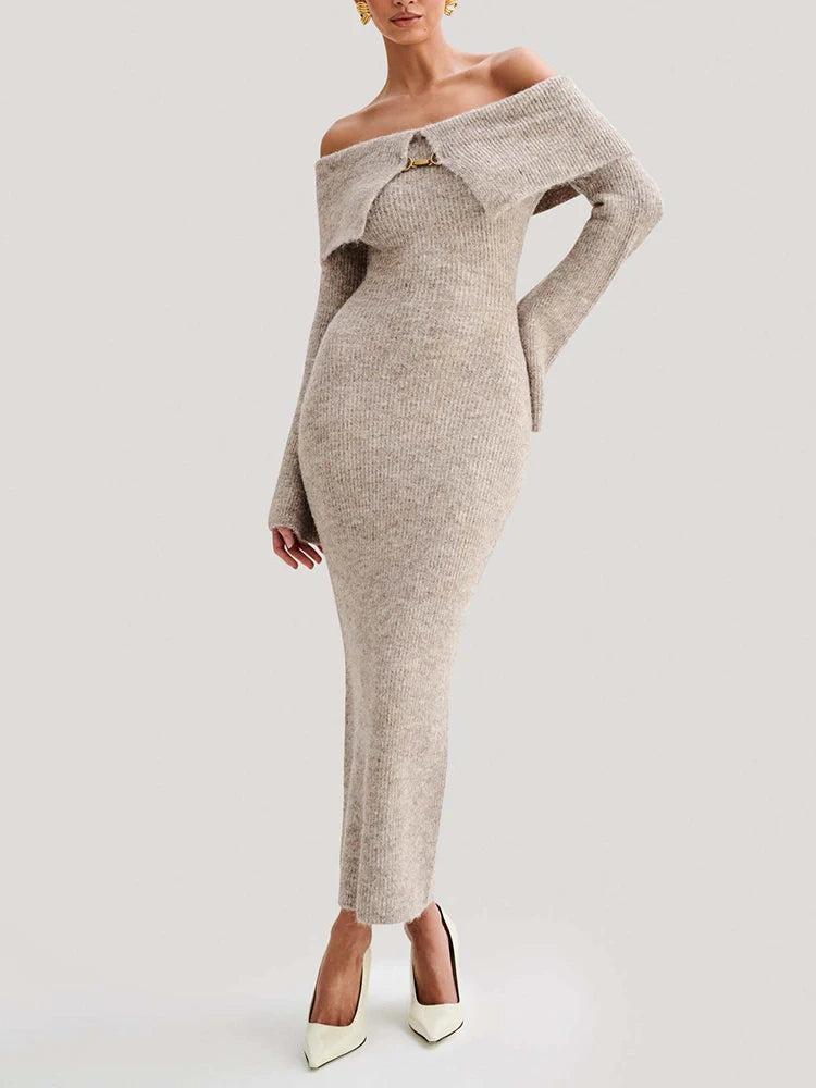 DRESS STYLE - SY1377-Midi Dress-onlinemarkat-Grey Apricot-XS - US 2-onlinemarkat