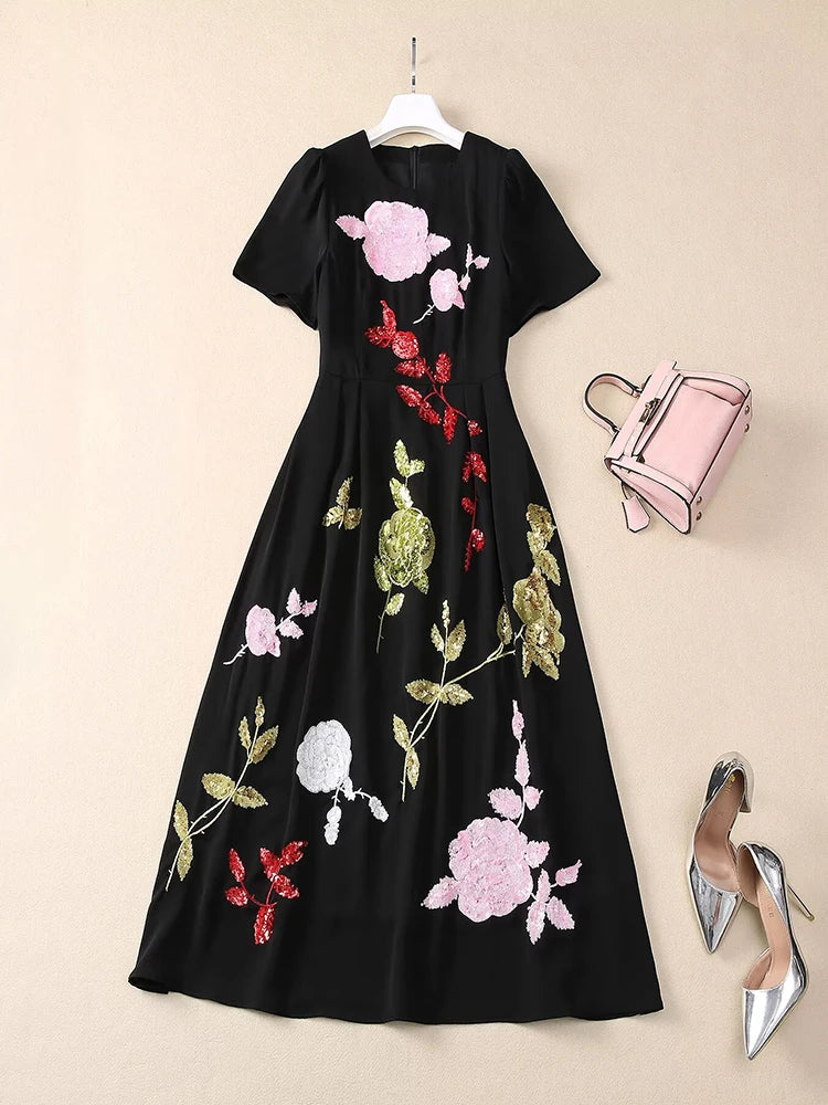 DRESS STYLE - SY1830-Midi Dress-onlinemarkat-XS - US 2-Black-onlinemarkat