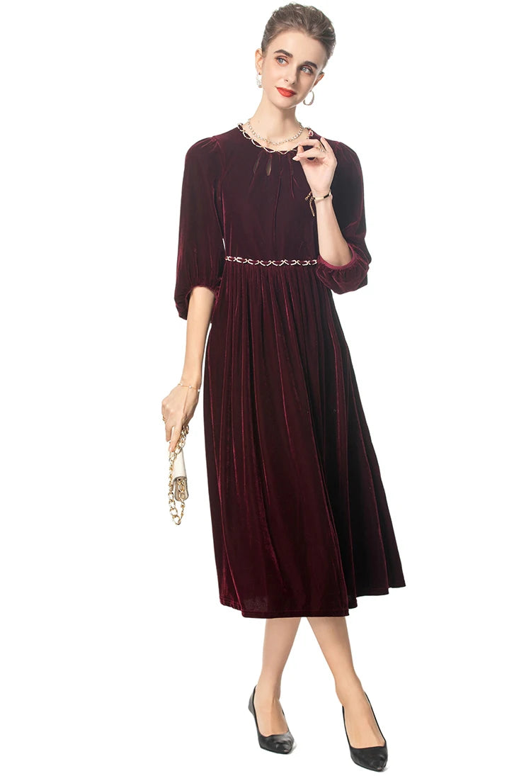 DRESS STYLE - SY1675-Midi Dress-onlinemarkat-Claret-XS - US 2-onlinemarkat