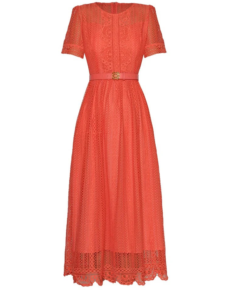 DRESS STYLE - SY1114-Midi Dress-onlinemarkat-Orange Red-XS - US 2-onlinemarkat