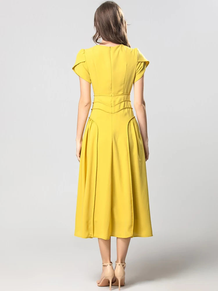 DRESS STYLE - SY1859-Midi Dress-onlinemarkat-XS - US 2-Yellow-onlinemarkat