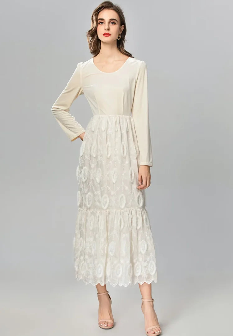 DRESS STYLE - SY1338-Midi Dress-onlinemarkat-Ivory-XS - US 2-onlinemarkat