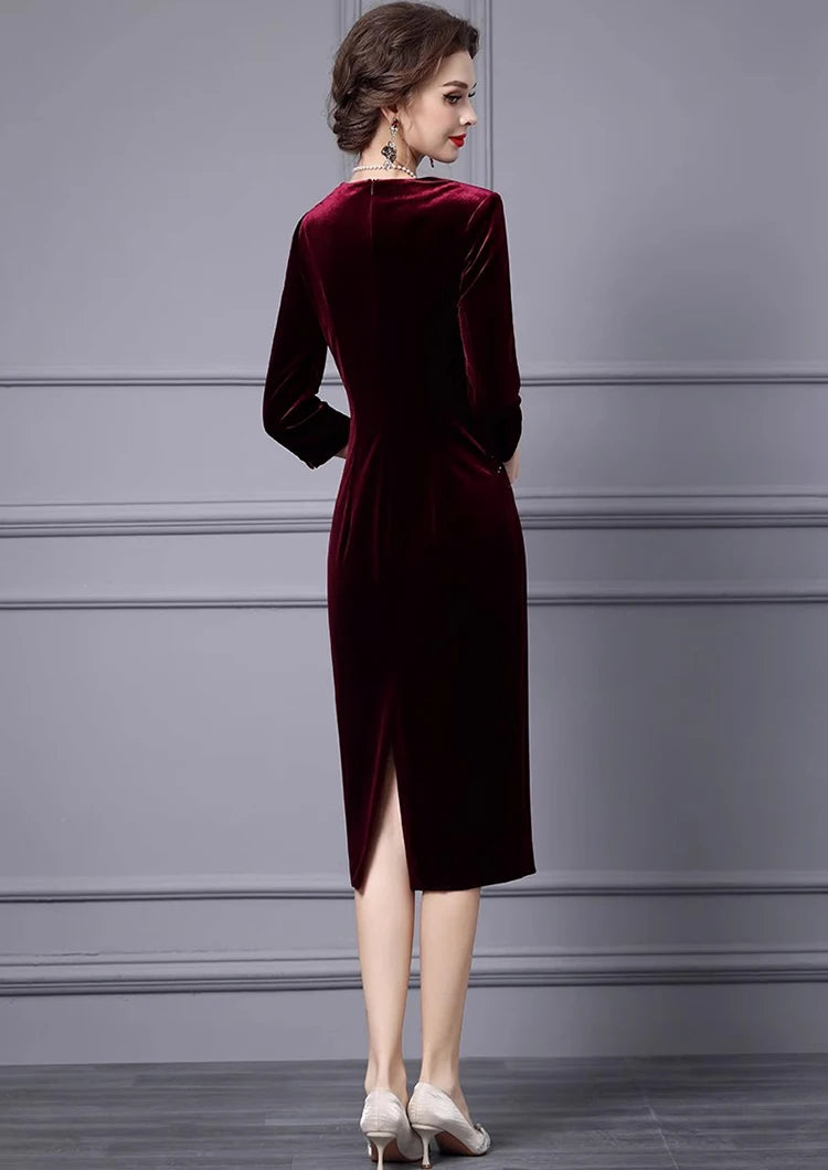 DRESS STYLE - SY1695-Midi Dress-onlinemarkat-Claret-XS - US 2-onlinemarkat