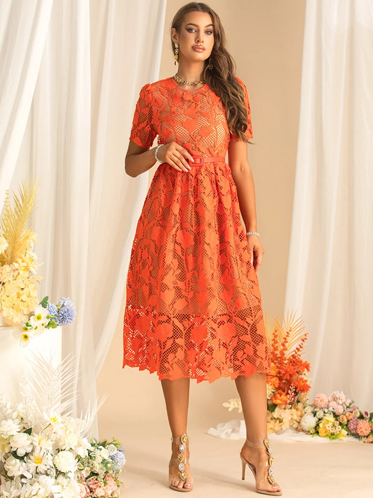 DRESS STYLE - SY1583-Midi Dress-onlinemarkat-Orange-XS - US 2-onlinemarkat