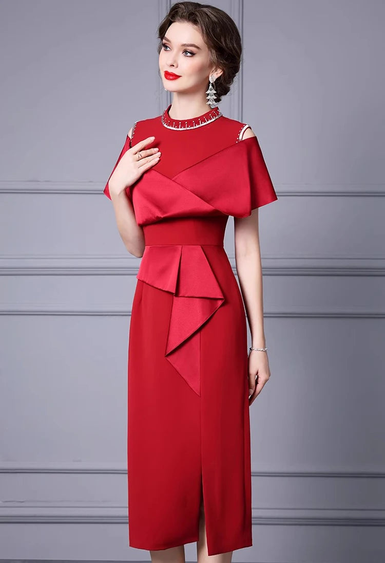 DRESS STYLE - SY1117-Midi Dress-onlinemarkat-Claret-M - US 6-onlinemarkat