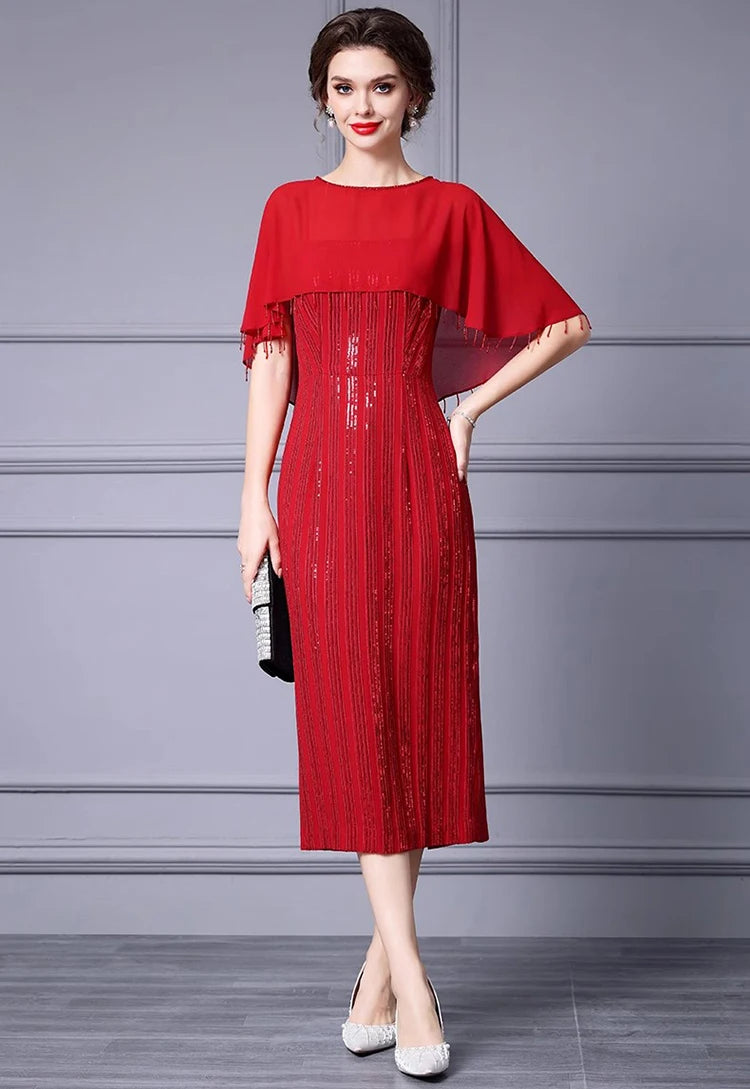 DRESS STYLE - SY1326-Midi Dress-onlinemarkat-Red-XS - US 2-onlinemarkat