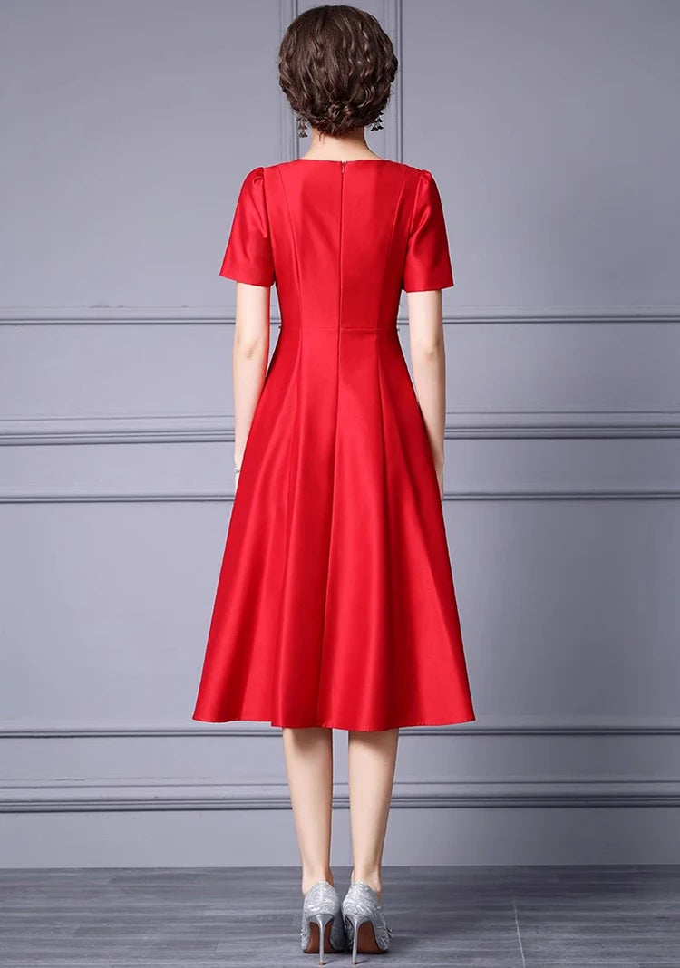 DRESS STYLE - SY1254-Midi Dress-onlinemarkat-Red-S - US 4-onlinemarkat