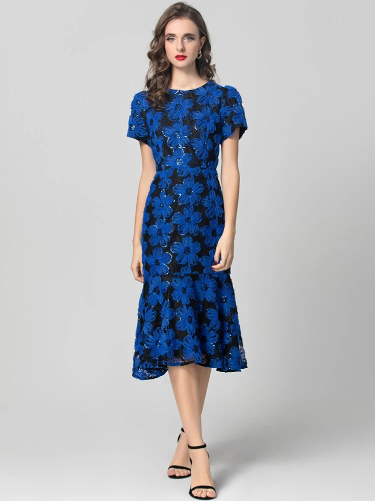 DRESS STYLE - SY1805-Midi Dress-onlinemarkat-XS - US 2-Blue-onlinemarkat