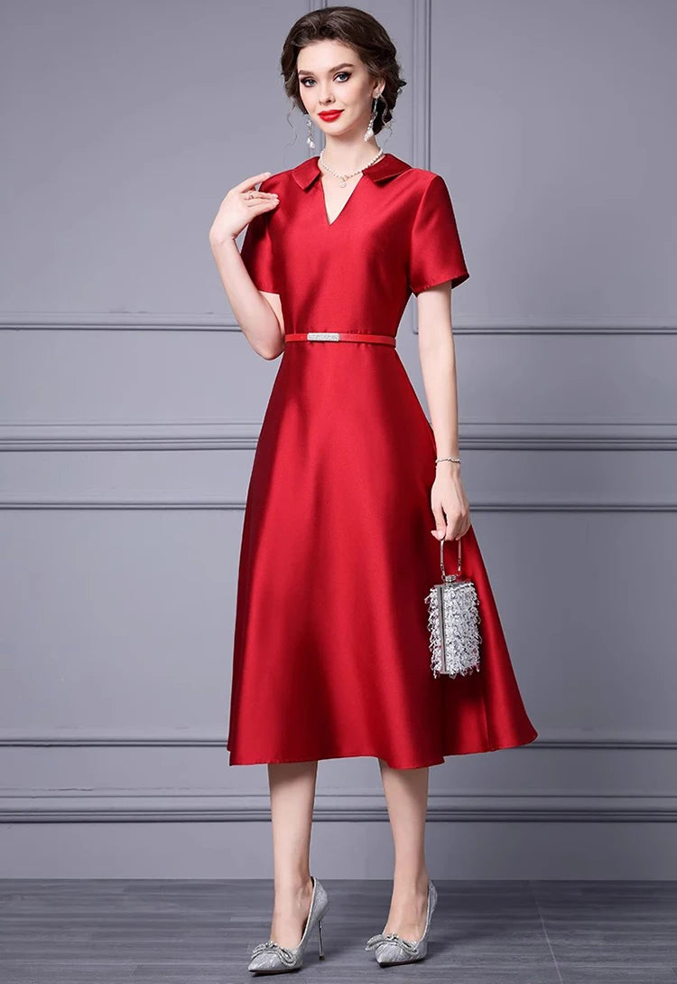 DRESS STYLE - SY1119-Midi Dress-onlinemarkat-Claret-XS - US 2-onlinemarkat