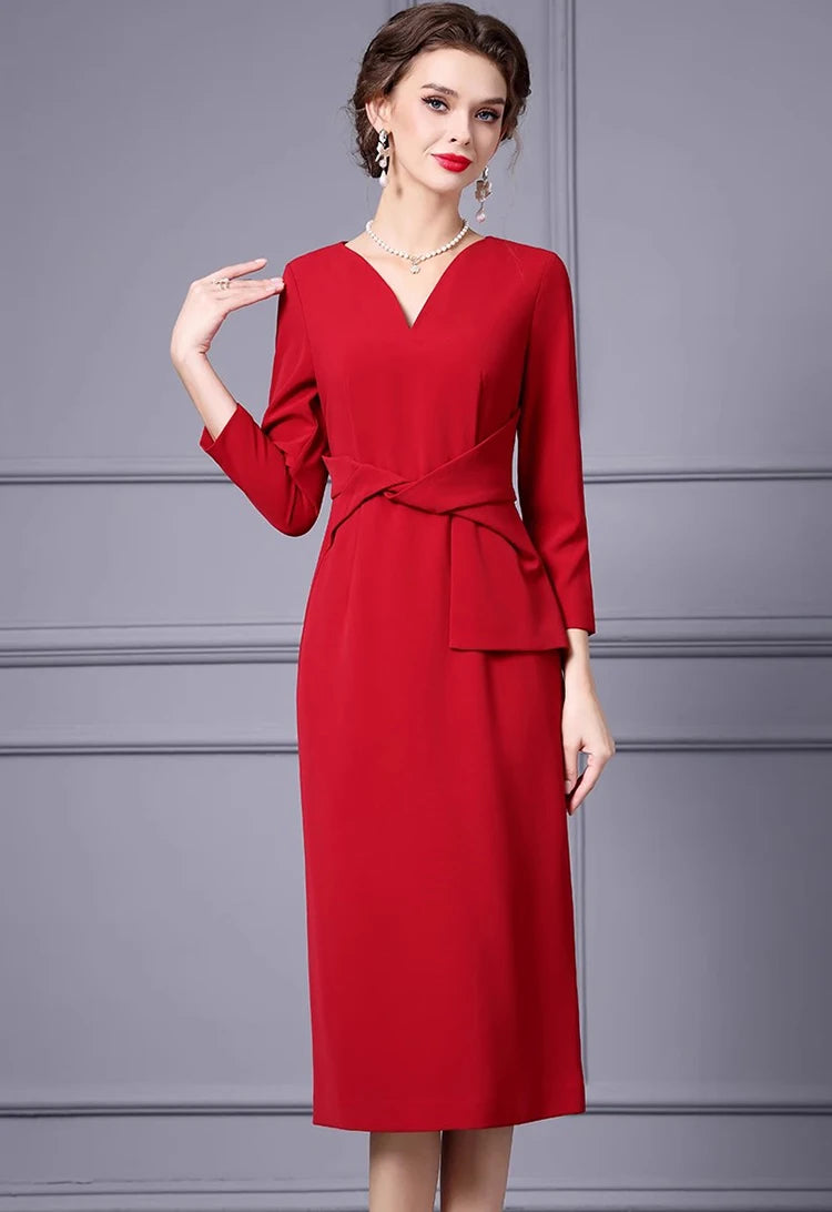 DRESS STYLE - SY1705-Midi Dress-onlinemarkat-Red-XS - US 2-onlinemarkat