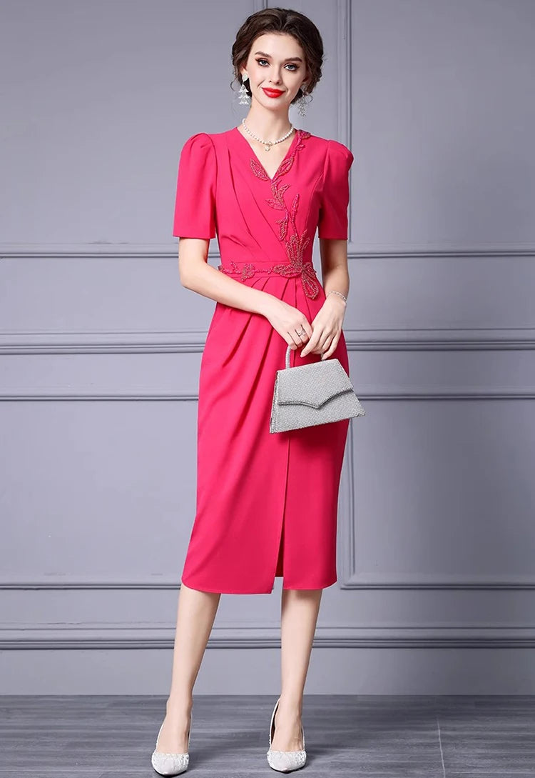 DRESS STYLE - SY1279-Midi Dress-onlinemarkat-Red-XS - US 2-onlinemarkat