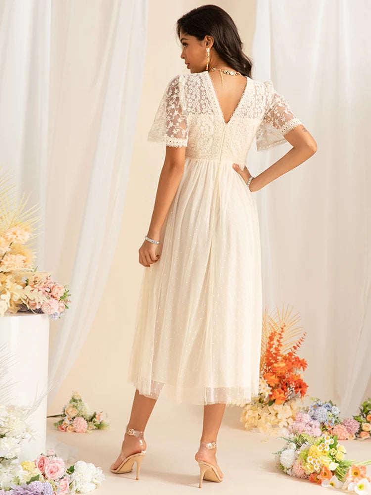 DRESS STYLE - SY1459-Midi Dress-onlinemarkat-Beige-XS - US 2-onlinemarkat