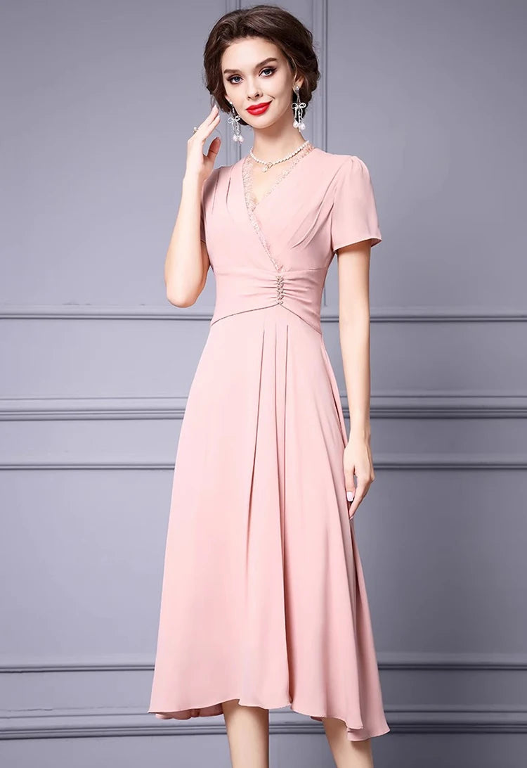 DRESS STYLE - SY1342-Midi Dress-onlinemarkat-Pink-XS - US 2-onlinemarkat