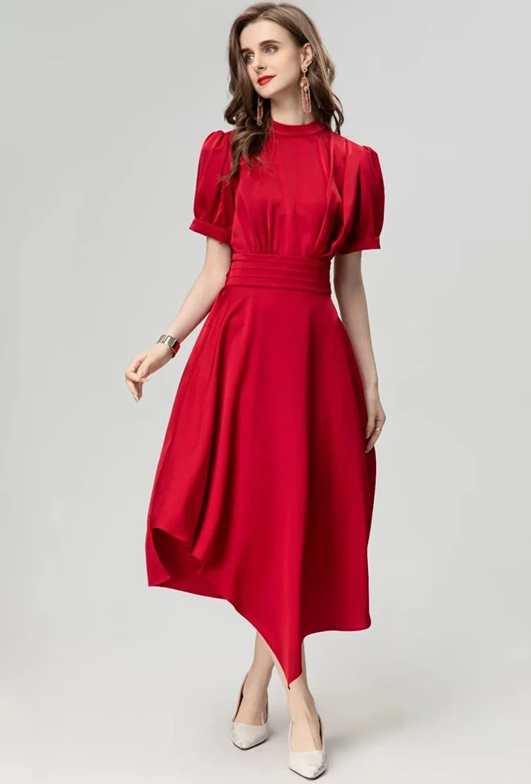 DRESS STYLE - SY930-Midi Dress-onlinemarkat-Red-S - US 4-onlinemarkat