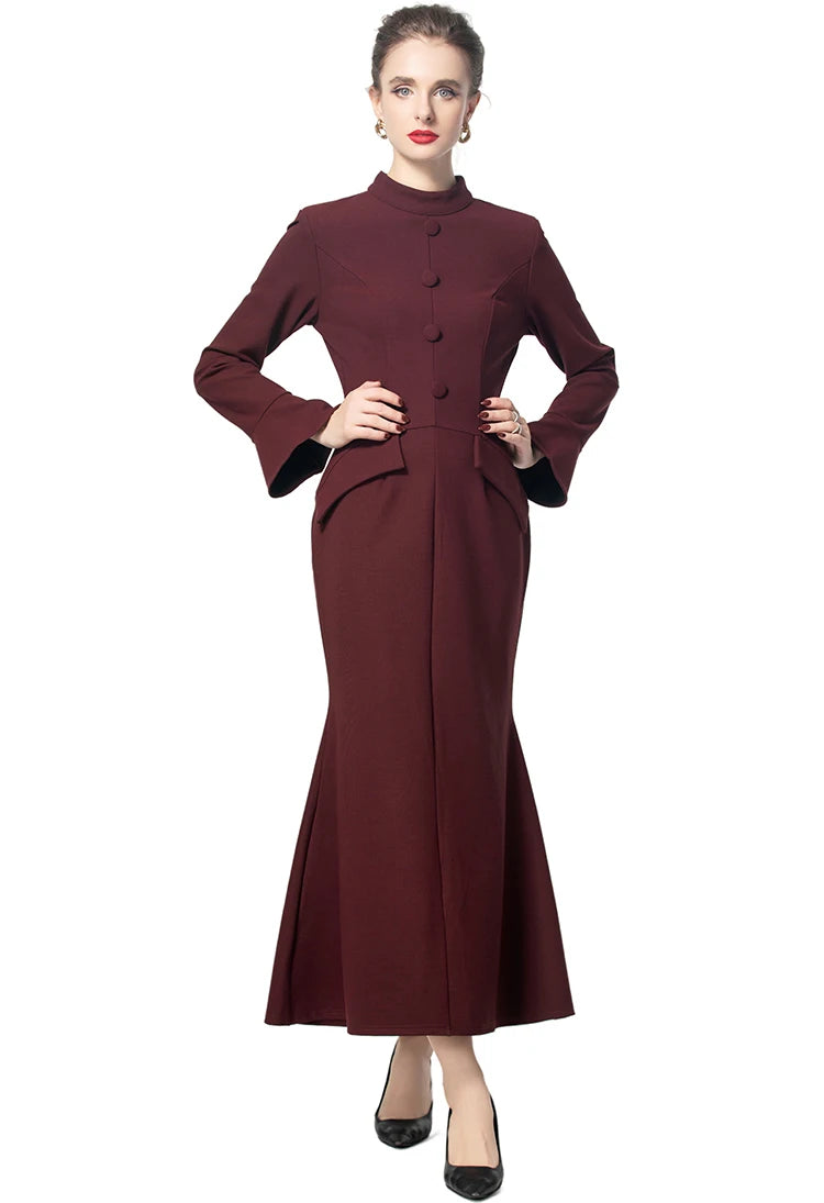 DRESS STYLE - SY1795-maxi dress-onlinemarkat-XS - US 2-Brown-onlinemarkat