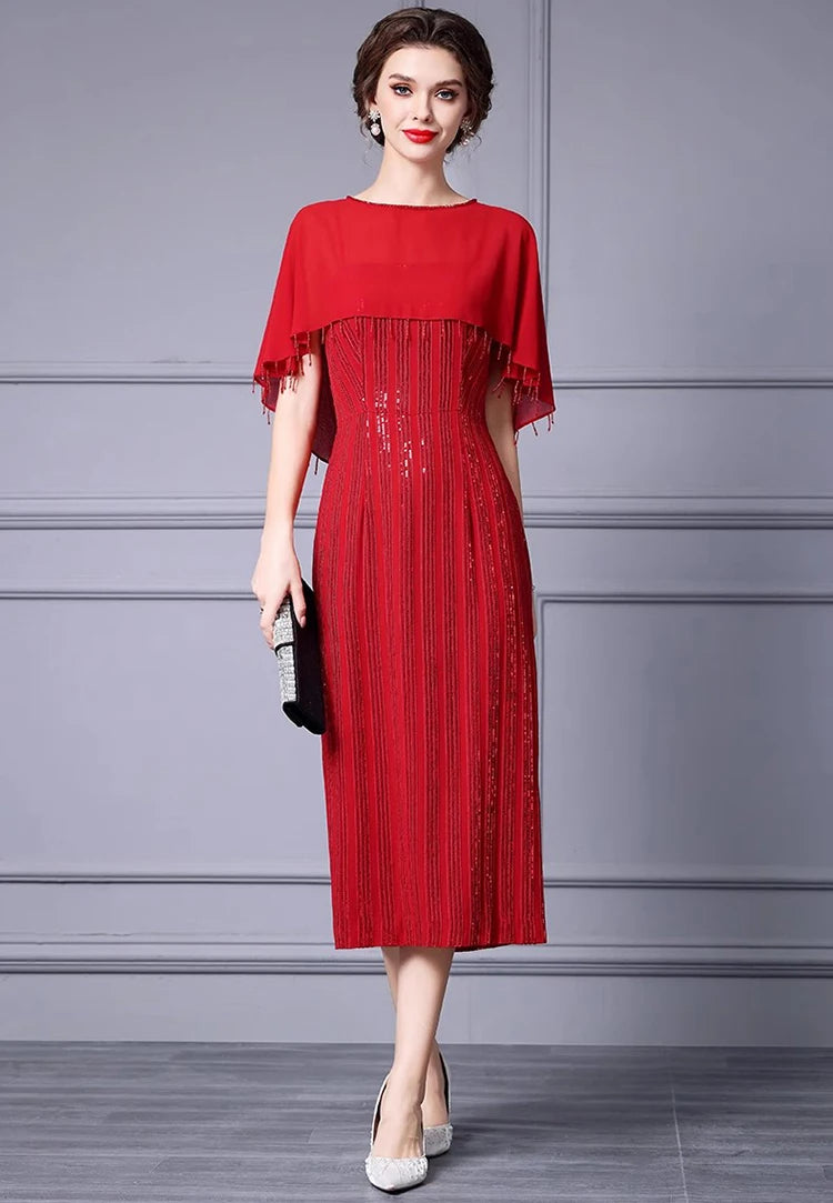 DRESS STYLE - SY1326-Midi Dress-onlinemarkat-Red-XS - US 2-onlinemarkat