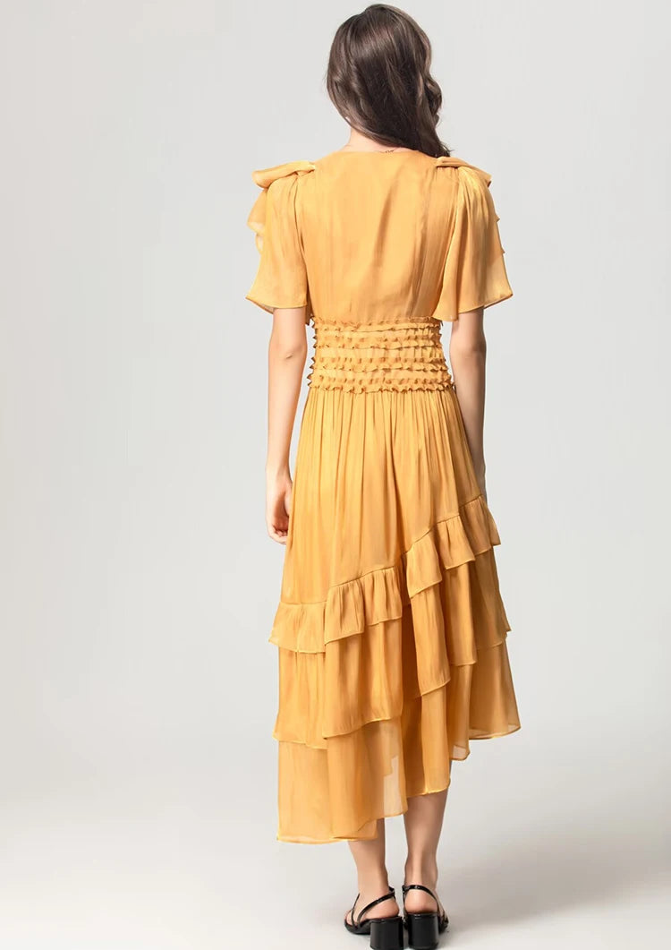 DRESS STYLE - SY1744-Midi Dress-onlinemarkat-Yellow-XS - US 2-onlinemarkat