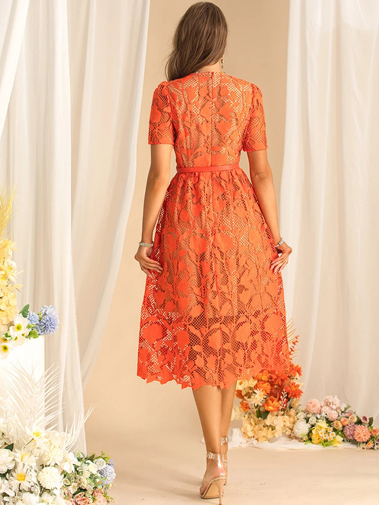 DRESS STYLE - SY1583-Midi Dress-onlinemarkat-Orange-XS - US 2-onlinemarkat