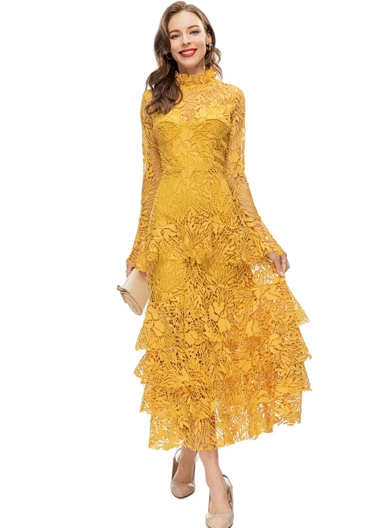 DRESS STYLE - SY994-Midi Dress-onlinemarkat-Yellow-XS - US 2-onlinemarkat