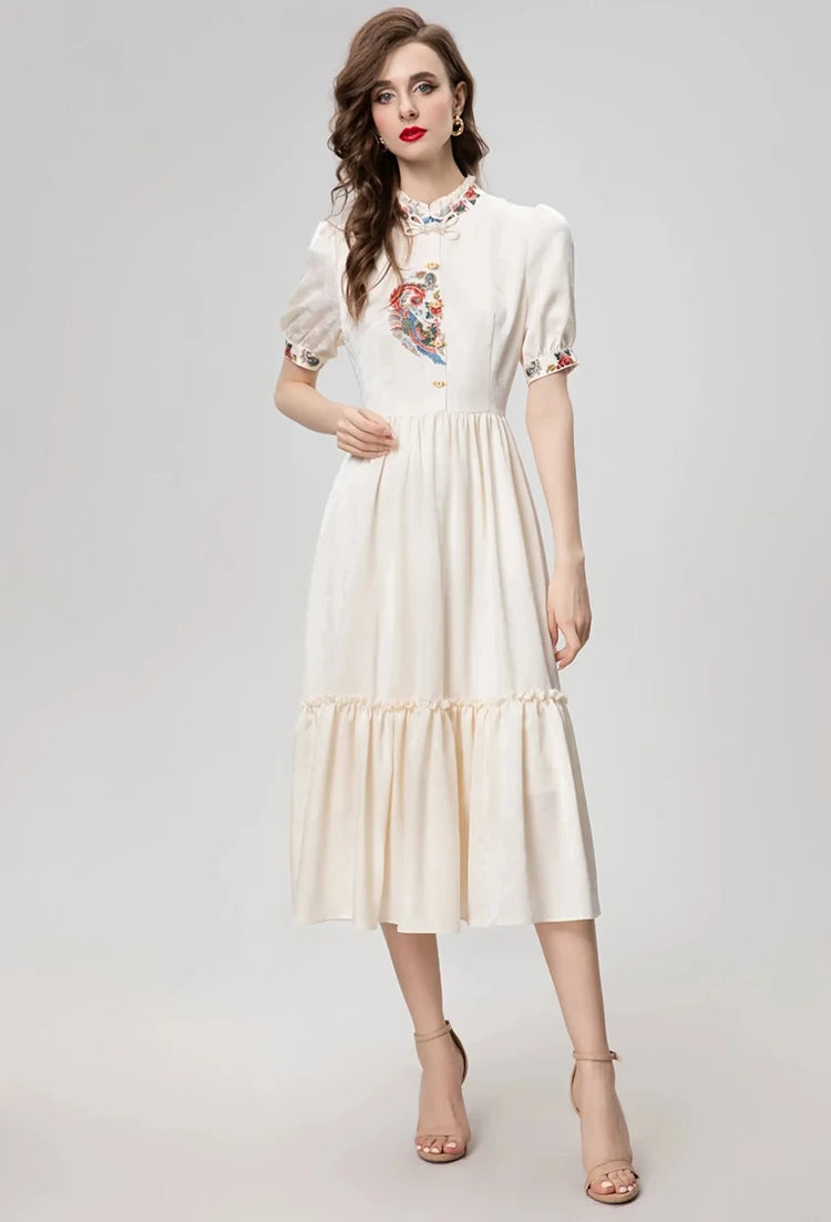 DRESS STYLE - SY1000-Midi Dress-onlinemarkat-Ivory-XS - US 2-onlinemarkat