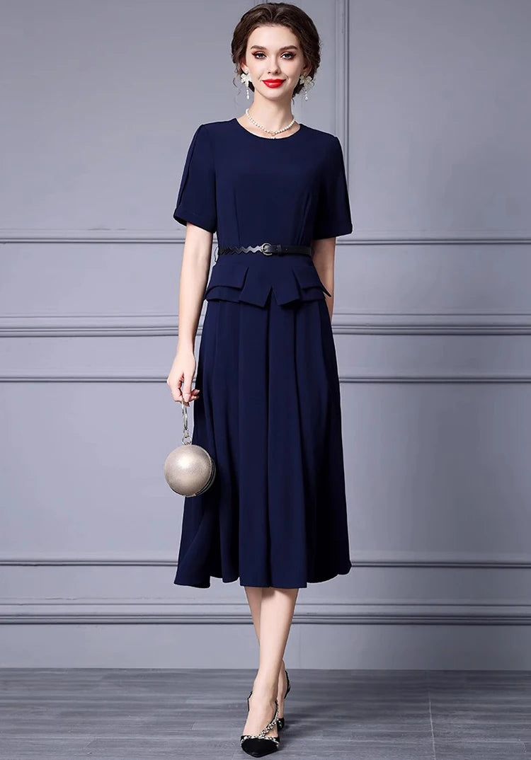 DRESS STYLE - SY1323-Midi Dress-onlinemarkat-Navy Blue-XS - US 2-onlinemarkat