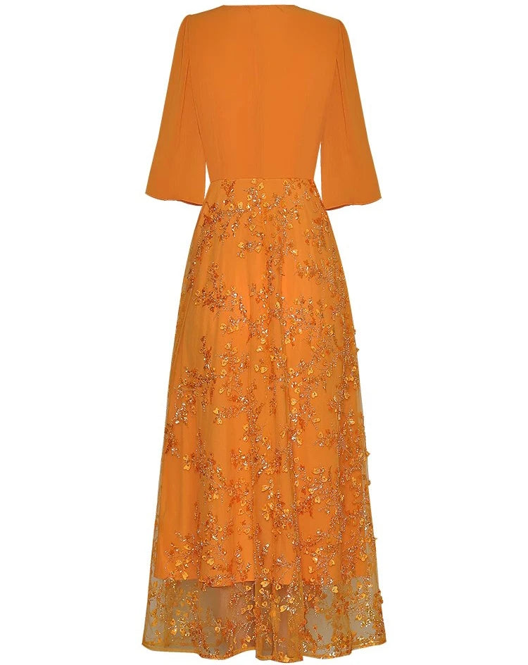 DRESS STYLE - SY1259-Midi Dress-onlinemarkat-Orange-XS - US 2-onlinemarkat