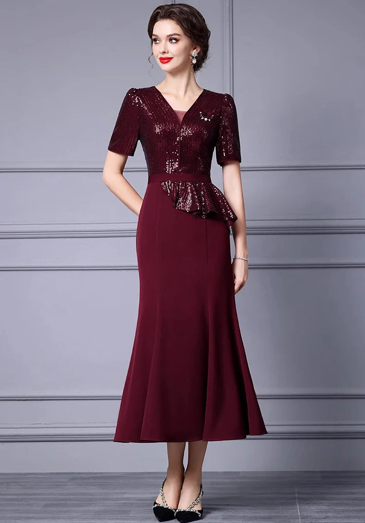 DRESS STYLE - SY1325-Midi Dress-onlinemarkat-Claret-XS - US 2-onlinemarkat