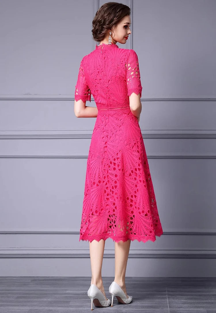 DRESS STYLE - SY1320-Midi Dress-onlinemarkat-Fuchsia-XS - US 2-onlinemarkat